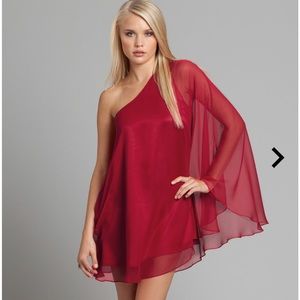 Guess By Marciano One Shoulder Red Chiffon Dress